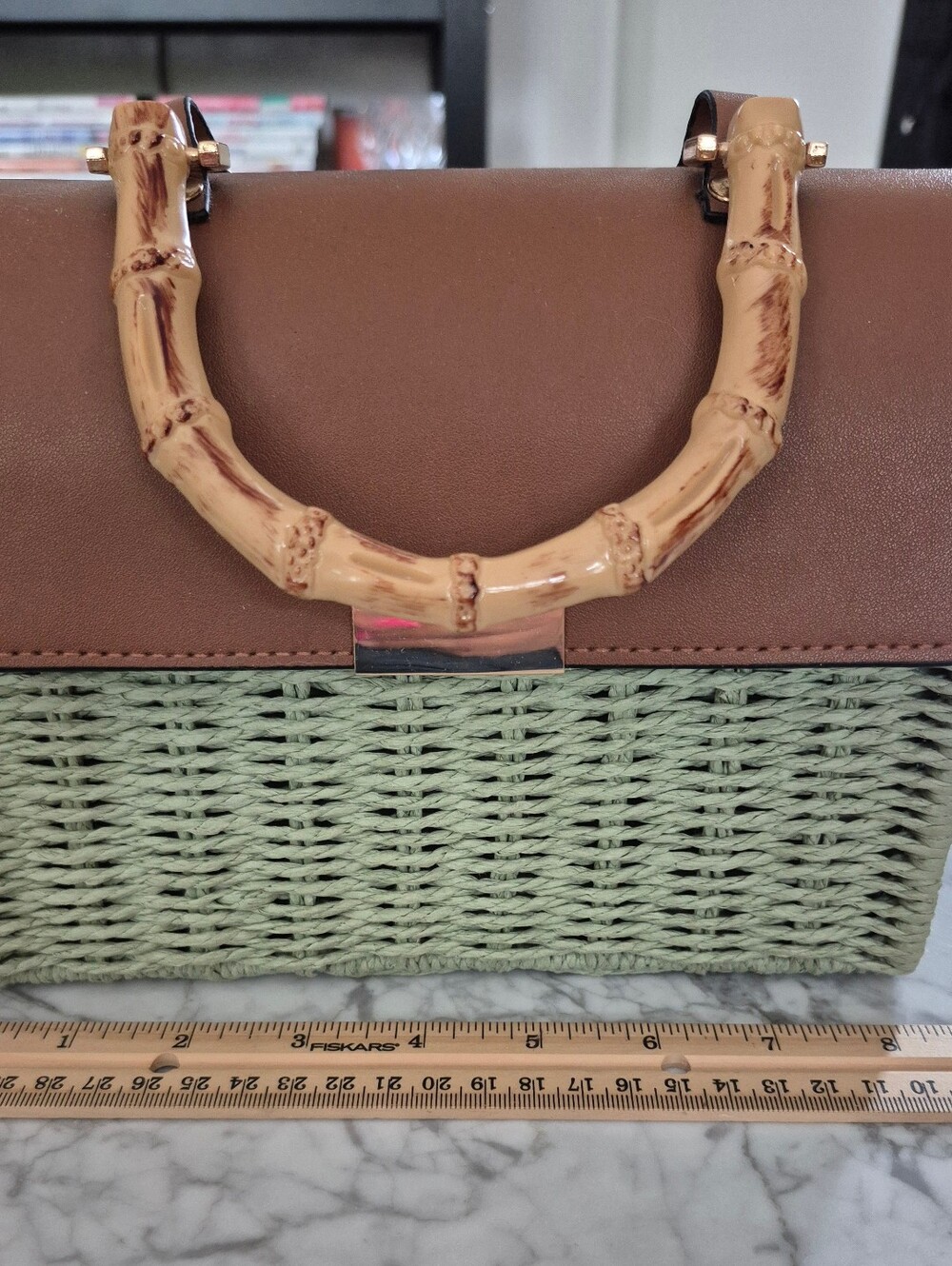 Straw Crossbody Bag with Brown Trim - Picture 8 of 10